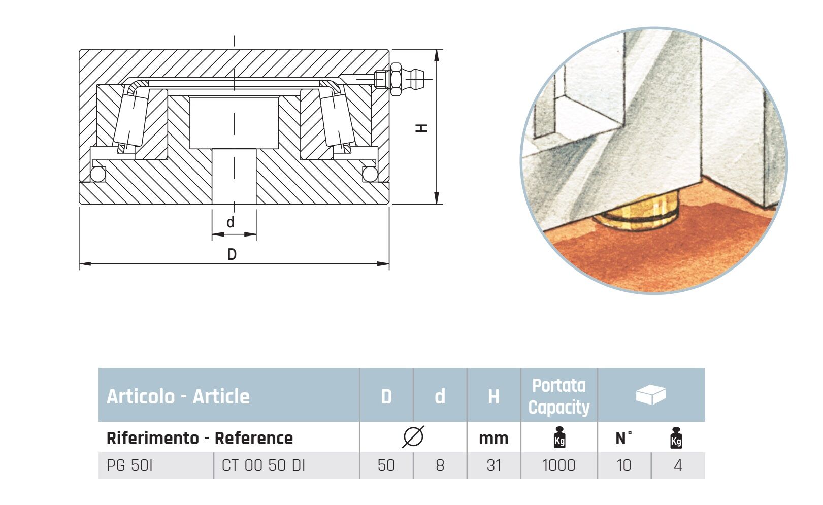 Bottom Bearing Hinge D.50 - Image 2