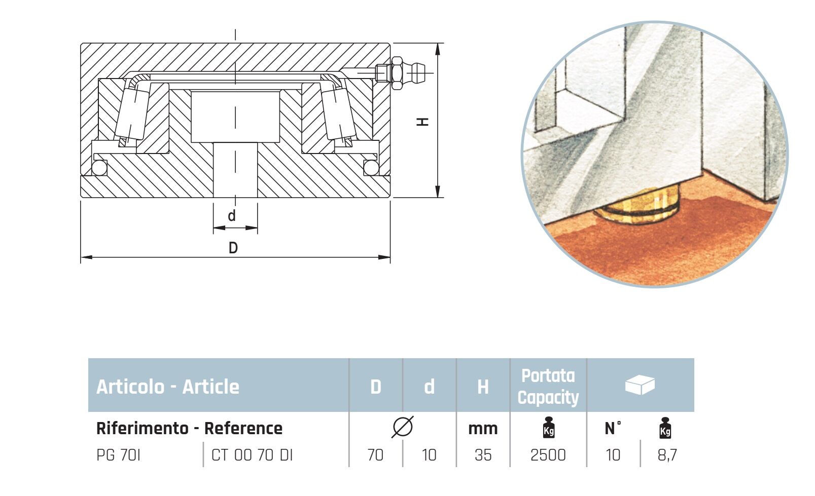 Bottom Bearing Hinge D.70 - Image 2