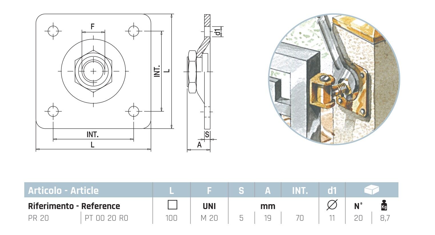 ADJUSTABLE HINGE MOUNTING PLATE (PR 20)