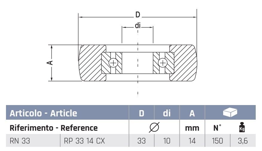 Nylon Roller One Bearing D.33 - Image 2